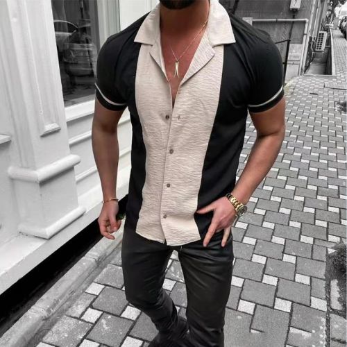 Men's Contrasting Color Stitching Retro Casual Shirt