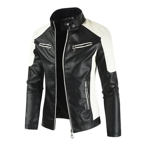 Men's Stand Collar Motorcycle Leather Slim Jacket