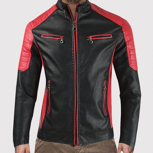 Men's Stand Collar Motorcycle Leather Slim Jacket