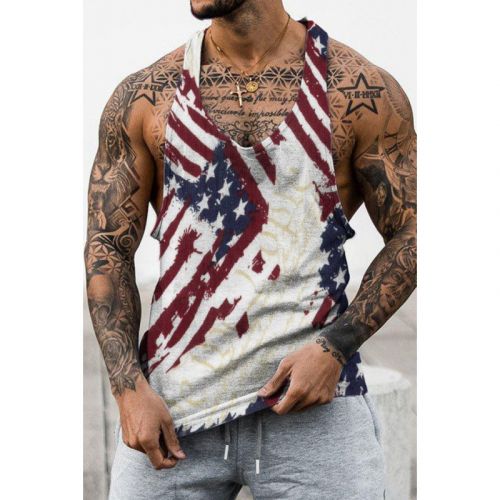 Men's Loose Independence Day Print Casual Sports Sleeveless Tank Top