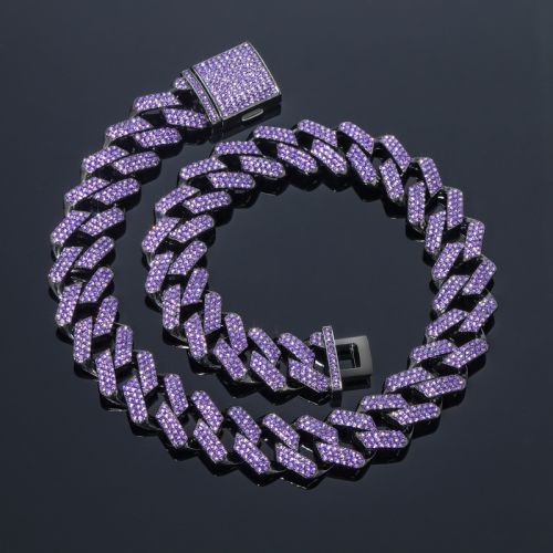 Iced Purple 20mm Miami Cuban Chain with Big Box Clasp in Black Gold