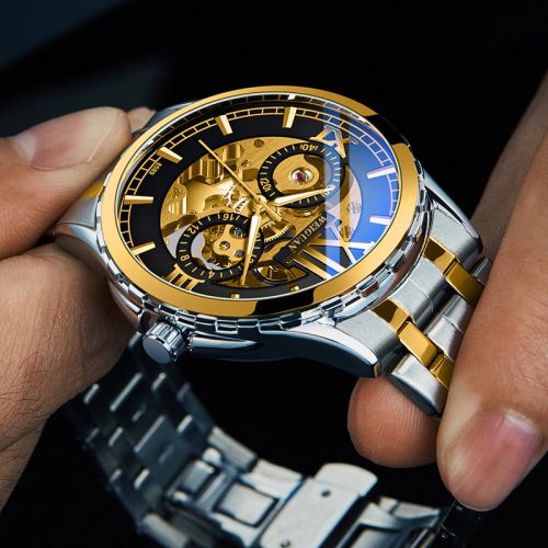 Skeleton Luminous Automatic Mechanical Men's Watch with Steel Strap