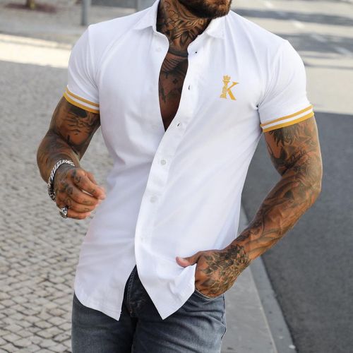 Men's Fashion Crown K Print Slim Fit Short Sleeve Shirt