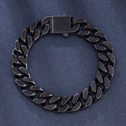 14mm Curb Bracelet with Hook Buckle Clasp in Black Gold