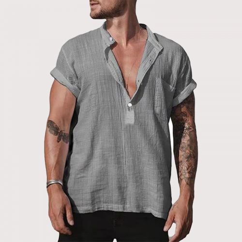 Men's Casual Thin Solid Color Short-sleeved Shirt