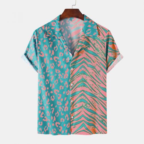 Contrast Animal Print Beach Shirt