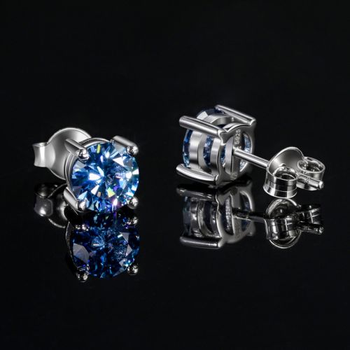1Ct Sapphire Moissanite Round Stud Earrings in S925 Silver