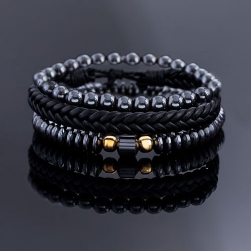 3Pcs Layered Braided Bead Hematite Adjustable Bracelets