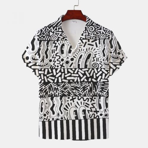 Graffiti Geometric Panel Print Resort Shirt
