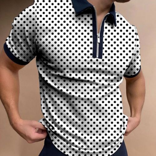 New Zipper Printed Dot Polo Shirt