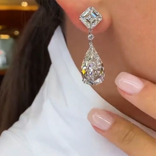 Luxury Asscher Cut and Pear Cut Diamond S925 Silver Earrings