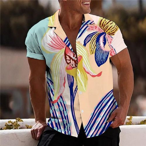 Hawaiian Beach Colorblock Print Shirt