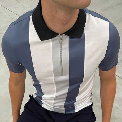 Striped Short Sleeve Lapel Polo Shirt