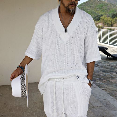 Casual Short-sleeved T-shirt + Shorts Knitted Suit