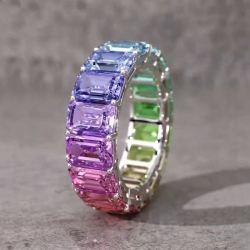 Gorgeous Colorful Emerald Cut S925 Silver Band