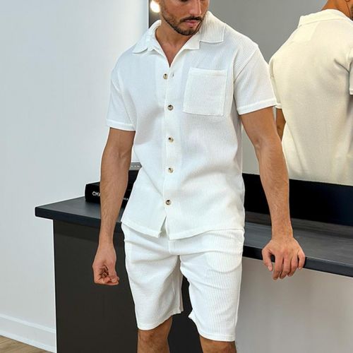 Casual Comfort Button Lapel Shirt Short Sleeve + Shorts Set