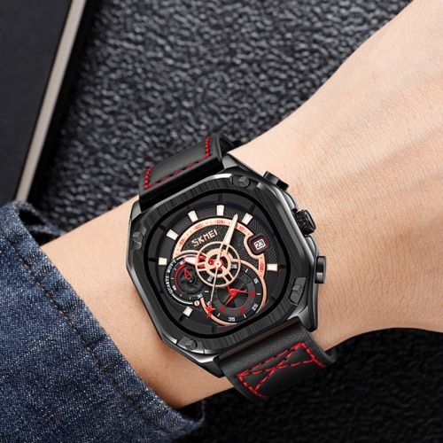 Square Dial Waterproof Quartz Watch with Leather Strap