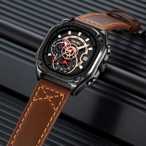 Square Dial Waterproof Quartz Watch with Leather Strap