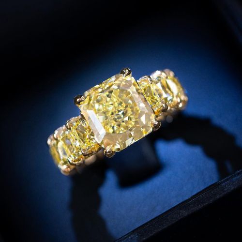 Radiant Cut Yellow Diamonds Golden Tone Engagement Ring
