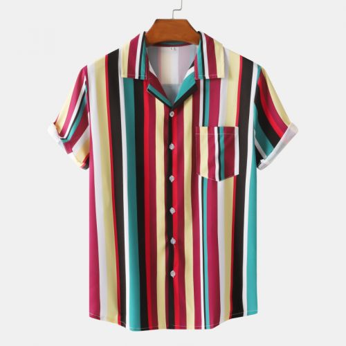 Contrast Stripe Print Hawaiian Shirt
