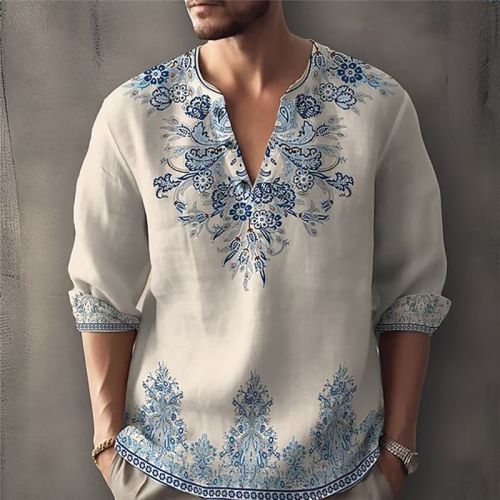 Simple Printed Stand Collar Men's Casual Shirt