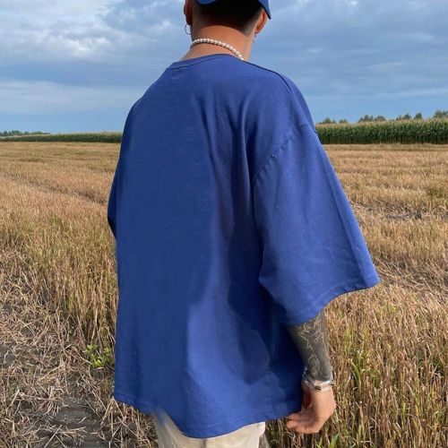 Men's Top Fashion Print Short Sleeve Blue T-Shirt