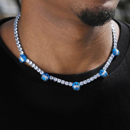 5mm Luminous Blue Cold Face Tennis Chain in White Gold