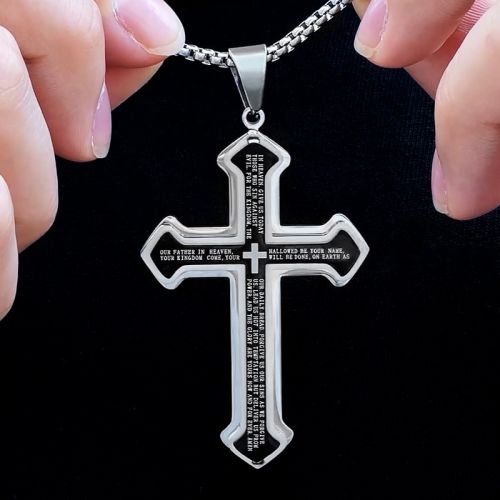 Layered Bible Cross Titanium Steel Pendant