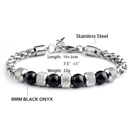 Black Onyx Tiger Eye Stone Beads Chain Adjustable Bracelet