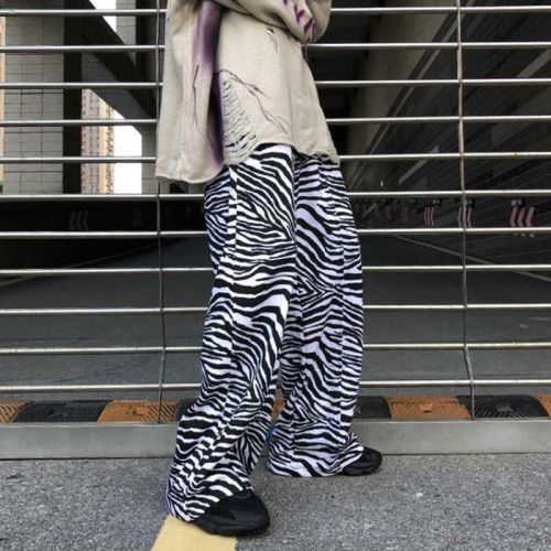 Dark Retro Zebra Print Straight-leg Casual Trousers