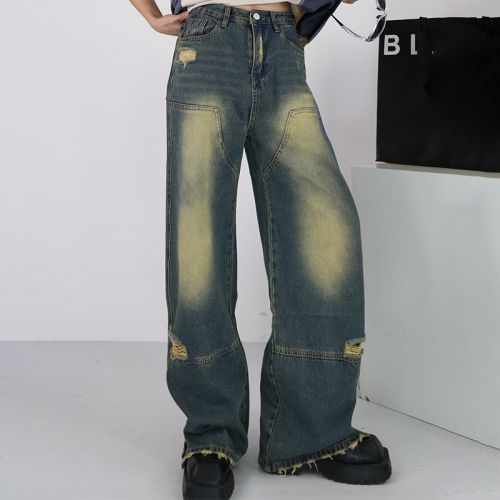 Frayed Distressed Vintage Loose Fit Jeans