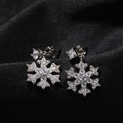 Iced Snowflake Drop Stud Earrings