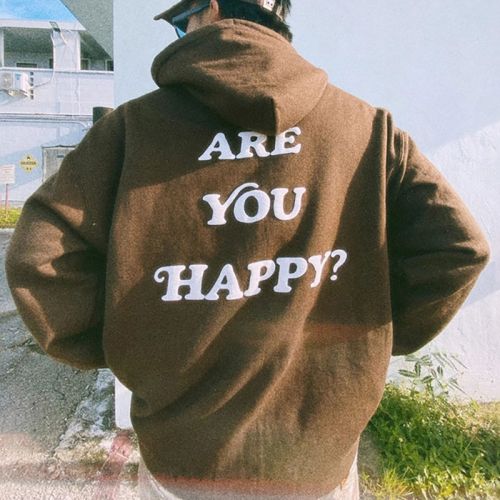 Thin Are You Happy Print Hoodie