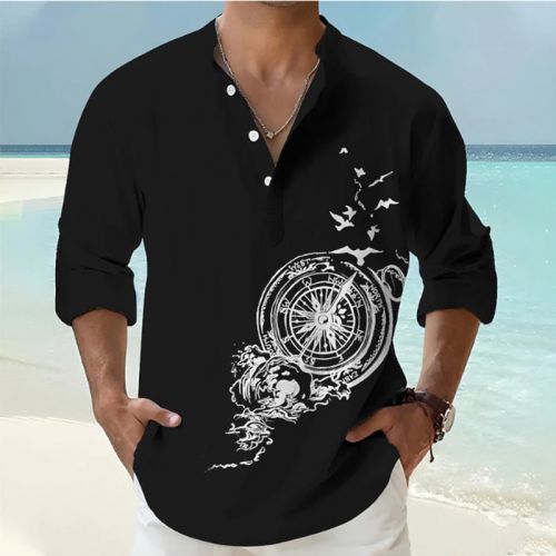 Nautical Print Long Sleeve Resort Shirt
