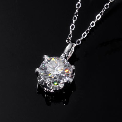 Crown Moissanite Brilliant Round Cut Necklace in S925 Silver