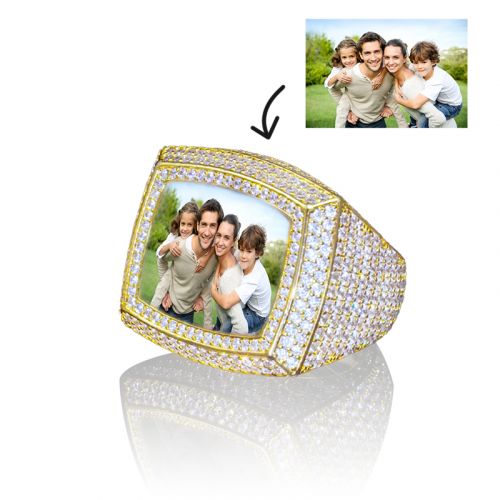 Iced 3D Customized Photo Ring in Gold