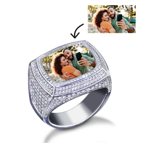 Iced 3D Customized Photo Ring in White Gold