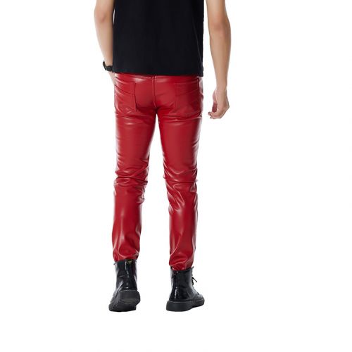 Men's Red Punk Leather Pants