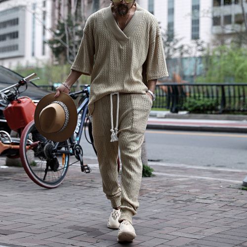 Casual Short-sleeved T-shirt Trousers Woolen Suit