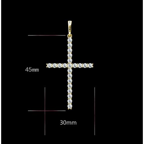 S925 Sterling Silver 3mm Moissanite Cross Pendant with Tennis Chain in Gold