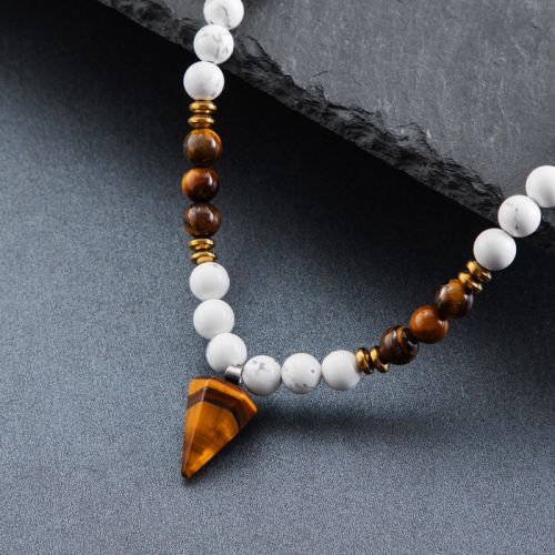 White Turquoise Beads Healing Necklace with Pointed Pendant
