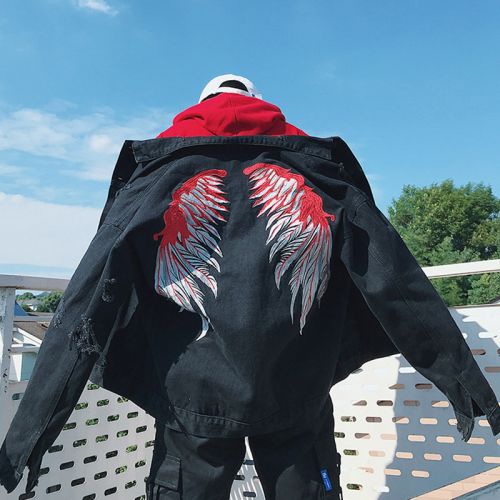 Denim Jacket with Embroidered Wings