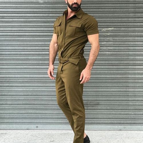 Solid Color Casual Cargo Jumpsuit