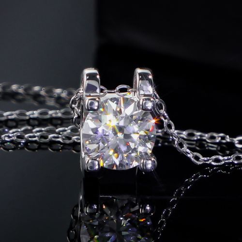 Round Cut Moissanite Solitaire Pendant Necklace in S925 Sterling Silver
