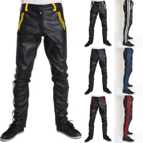 PU Solid Color Straight Leg Casual Mid Waist Leather Pants
