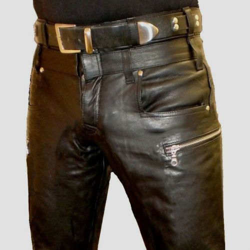 Solid Zip Pocket Leather Pants