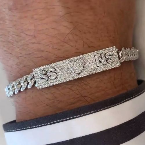 S925 Silver Custom Iced Heart & Initial Letters Cuban Bracelet Deposit
