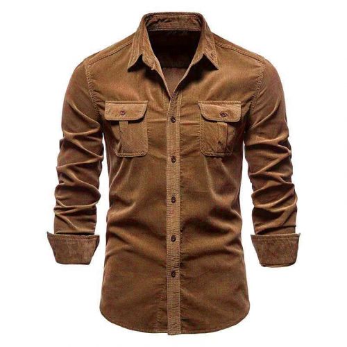 Business Solid Color Corduroy Long Sleeves Shirts For Men