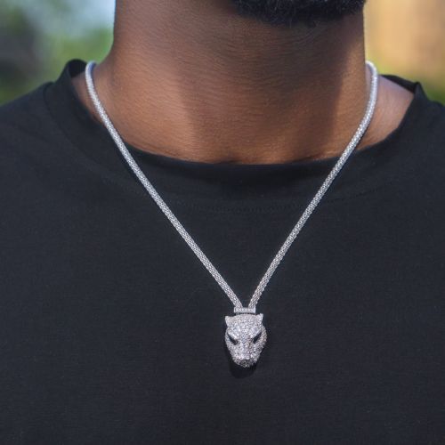 Iced Panther Pendant in 18K White Gold Plated