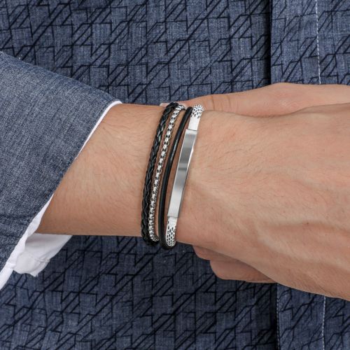 Layered Wrap Printed Leather Men's Engraved ID Bracelet